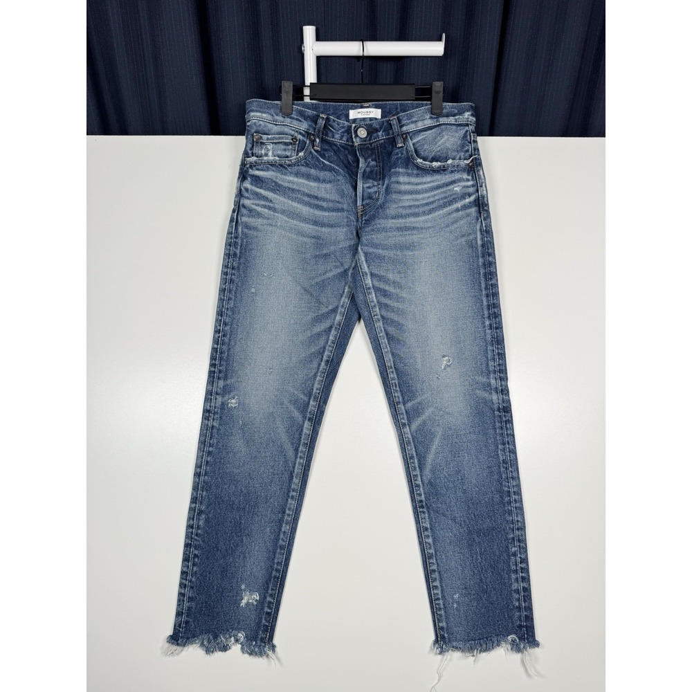 Moussy Vintage Howa Women's 28 (30x27) Blue Distressed Frayed Hem Straight Jeans